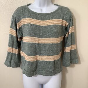 Vintage Prophecy Cottagecore Grandpacore Linen Blend Sage Striped Knit Sweater M